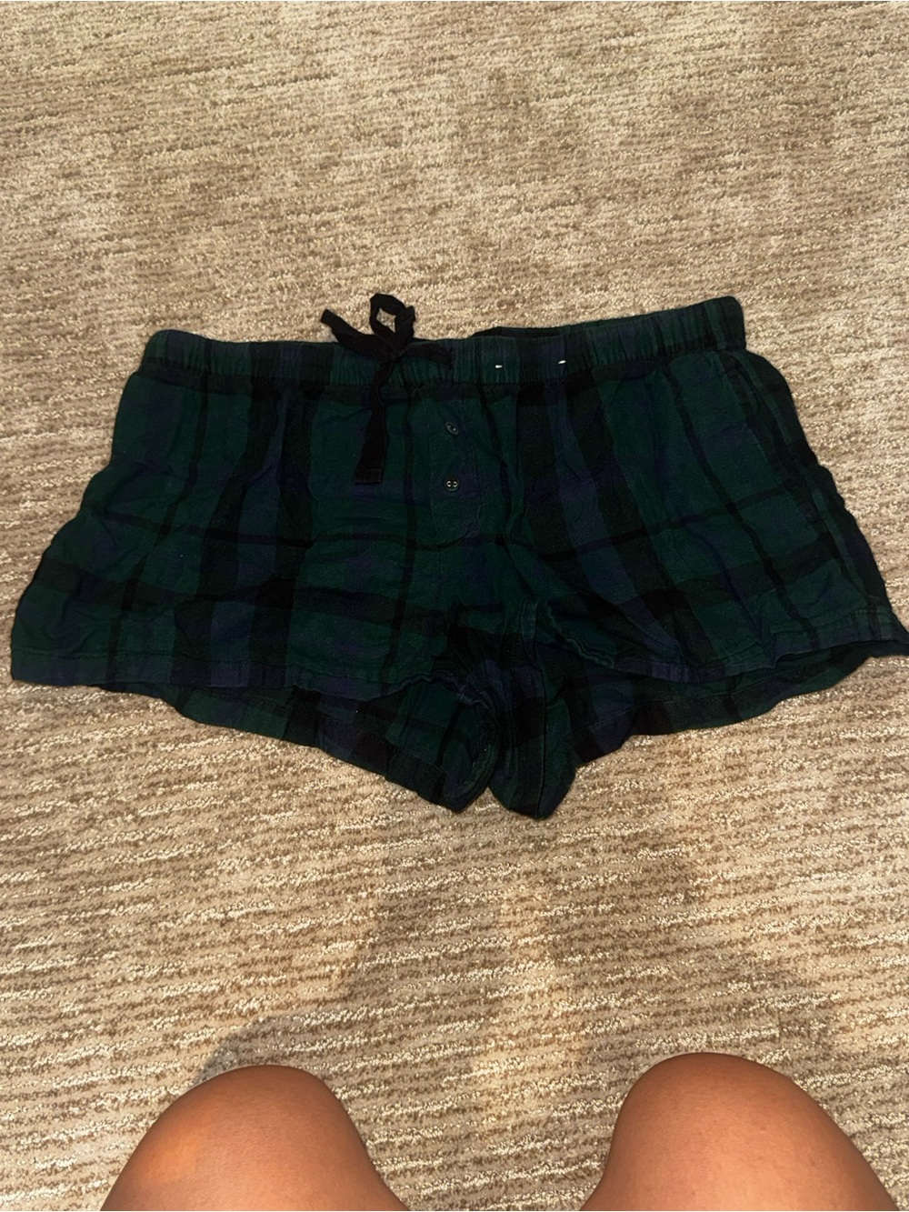 stars above Dark Green & Navy Plaid High-Waist Lounge Shorts